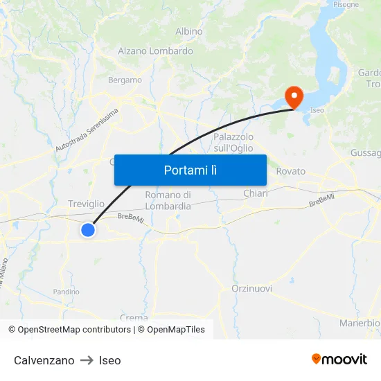 Calvenzano to Iseo map