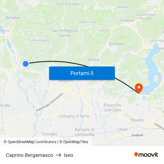 Caprino Bergamasco to Iseo map