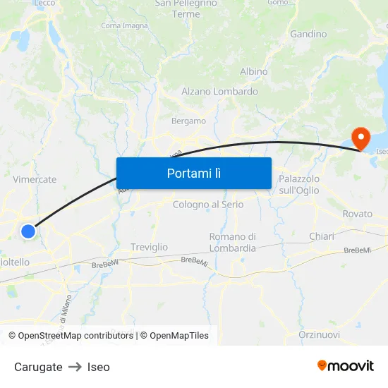 Carugate to Iseo map