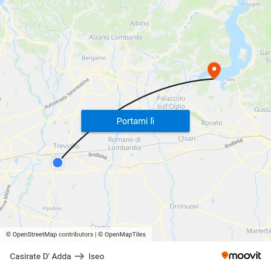 Casirate D' Adda to Iseo map