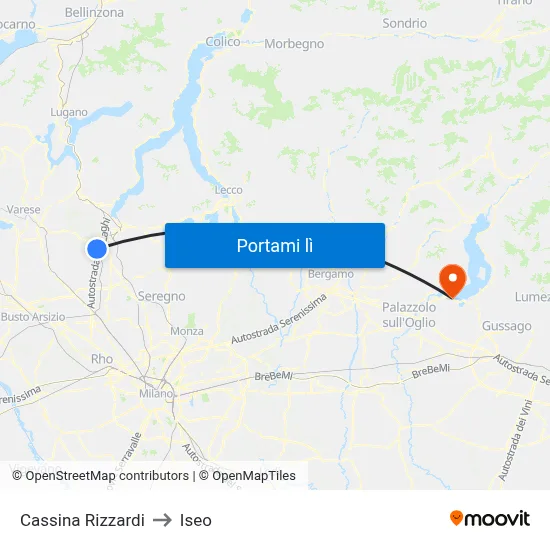 Cassina Rizzardi to Iseo map