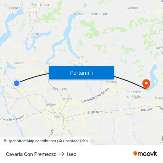 Cavaria Con Premezzo to Iseo map