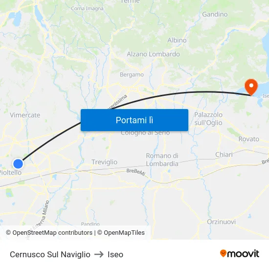 Cernusco Sul Naviglio to Iseo map