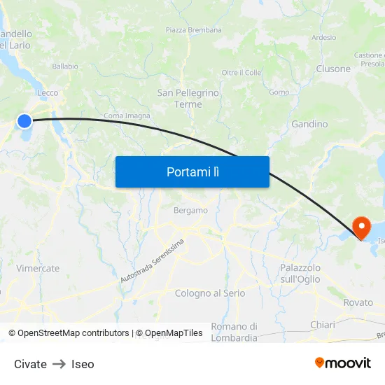 Civate to Iseo map