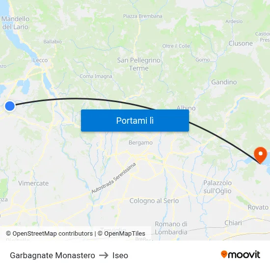 Garbagnate Monastero to Iseo map