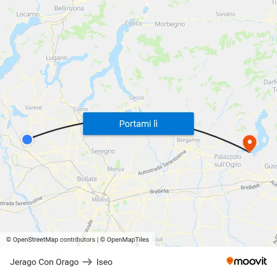 Jerago Con Orago to Iseo map