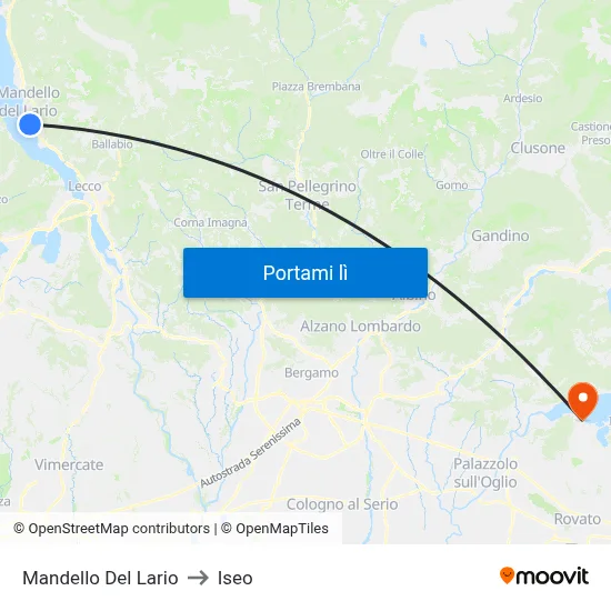 Mandello Del Lario to Iseo map