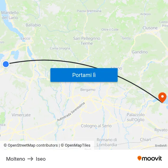 Molteno to Iseo map