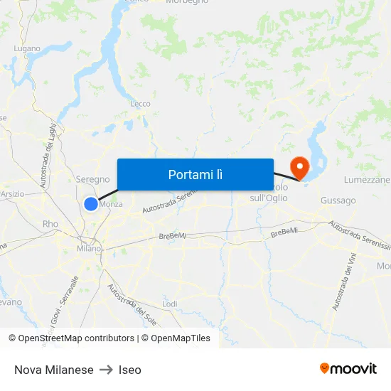 Nova Milanese to Iseo map