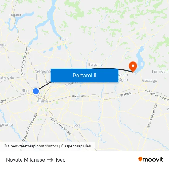 Novate Milanese to Iseo map