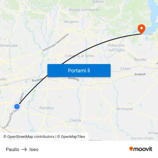 Paullo to Iseo map
