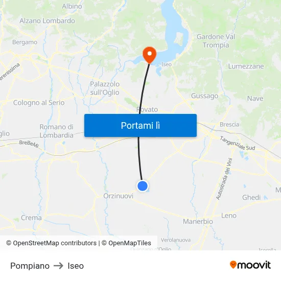 Pompiano to Iseo map