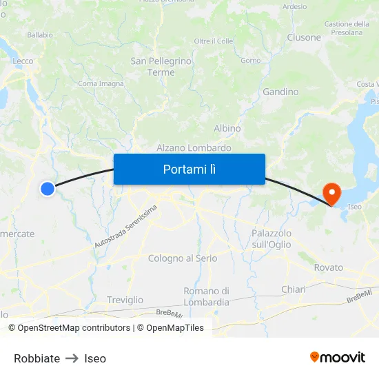 Robbiate to Iseo map