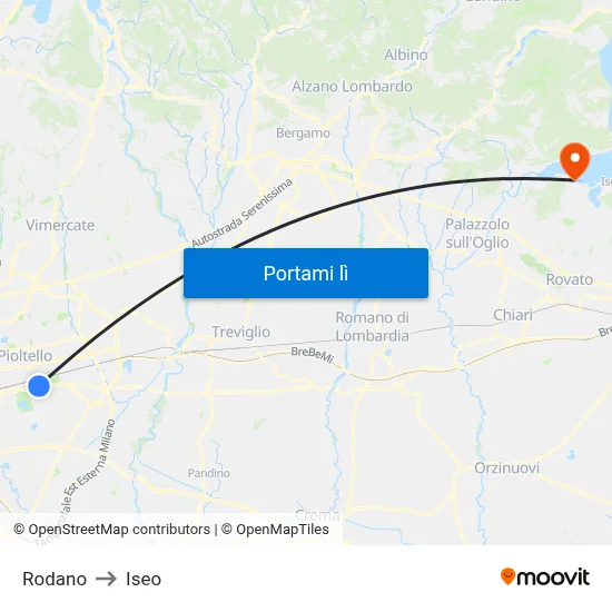 Rodano to Iseo map