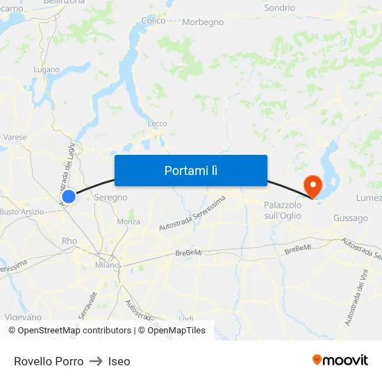 Rovello Porro to Iseo map