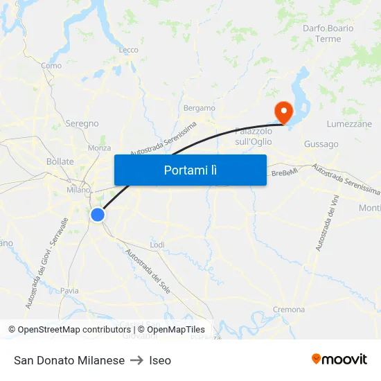 San Donato Milanese to Iseo map
