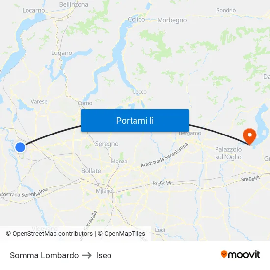 Somma Lombardo to Iseo map