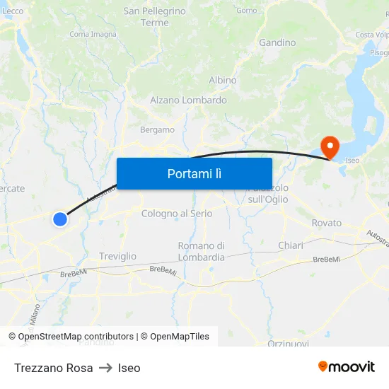 Trezzano Rosa to Iseo map