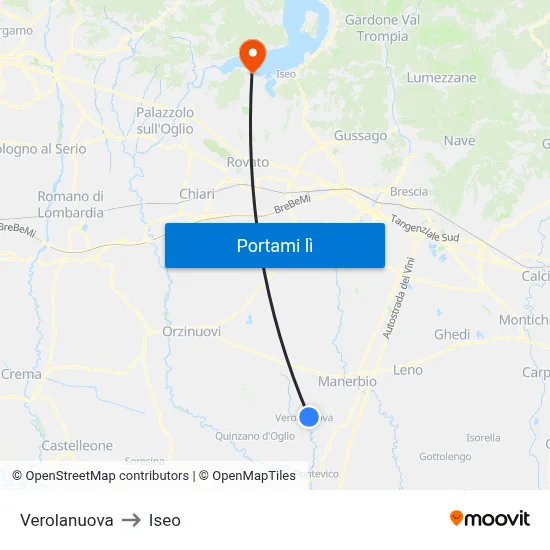 Verolanuova to Iseo map