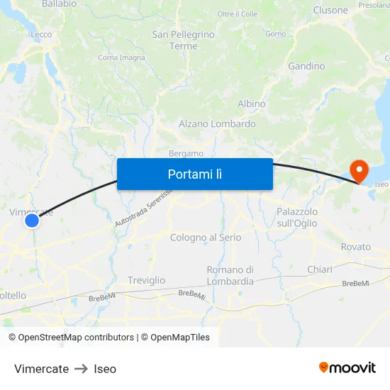 Vimercate to Iseo map