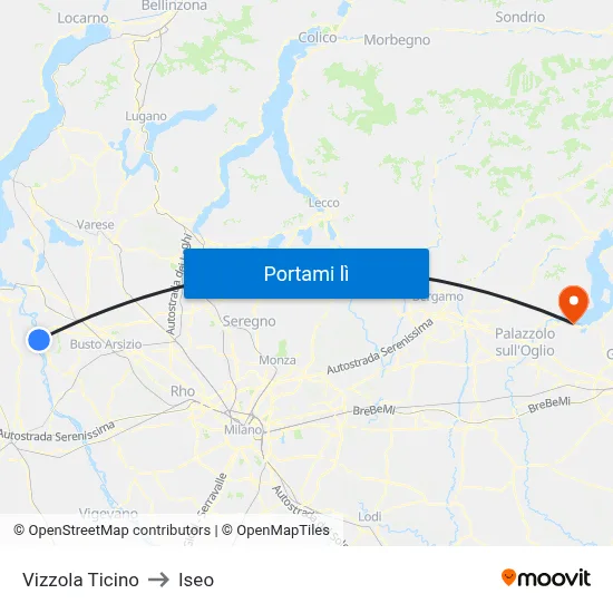 Vizzola Ticino to Iseo map