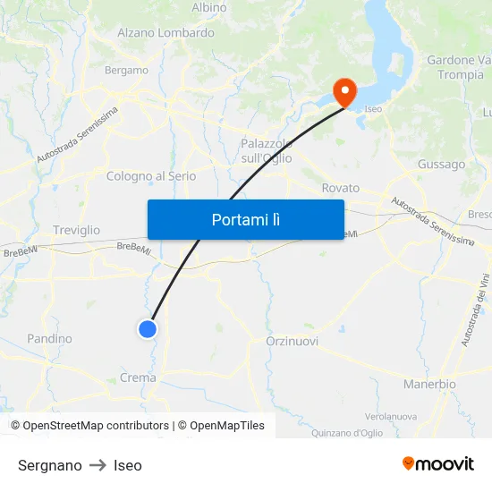 Sergnano to Iseo map