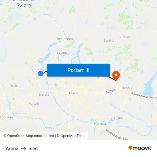 Arona to Iseo map