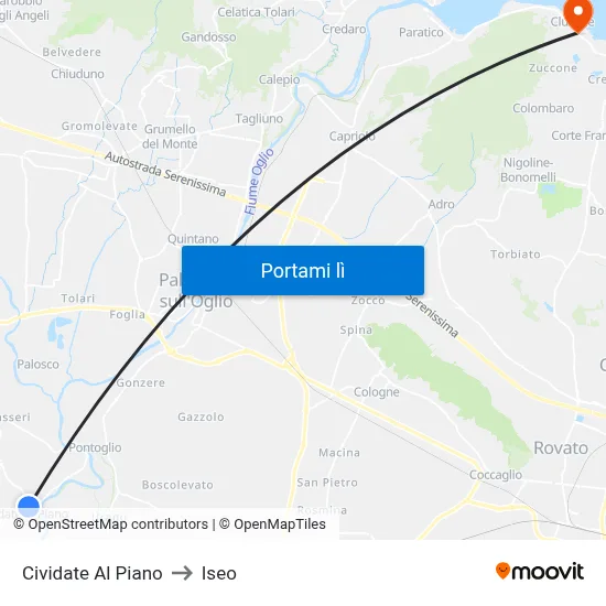 Cividate Al Piano to Iseo map