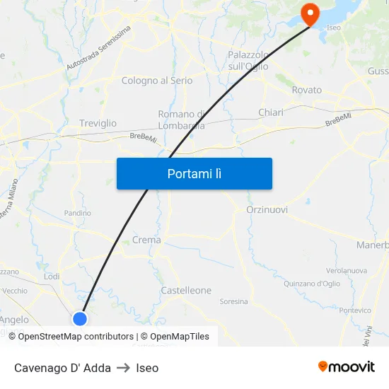 Cavenago D' Adda to Iseo map