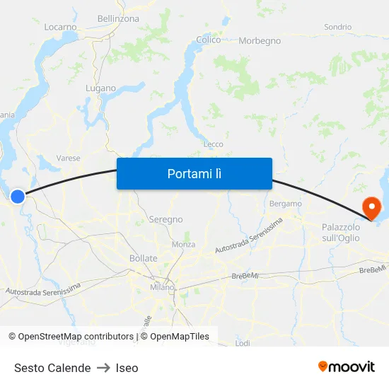 Sesto Calende to Iseo map