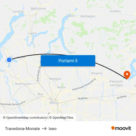 Travedona-Monate to Iseo map
