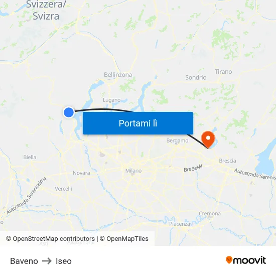 Baveno to Iseo map