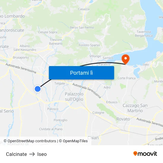 Calcinate to Iseo map