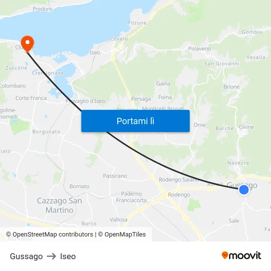 Gussago to Iseo map