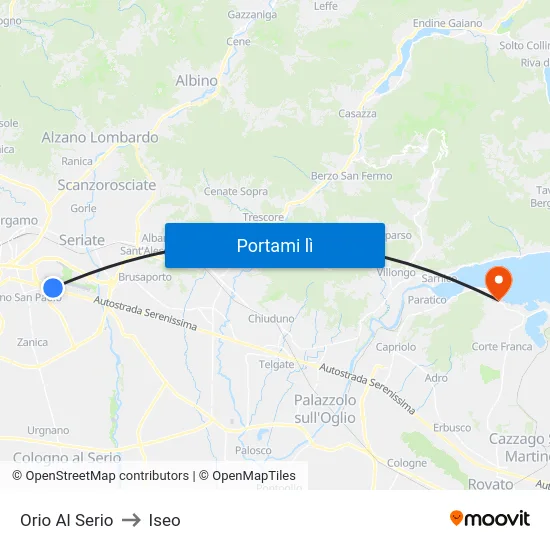 Orio Al Serio to Iseo map