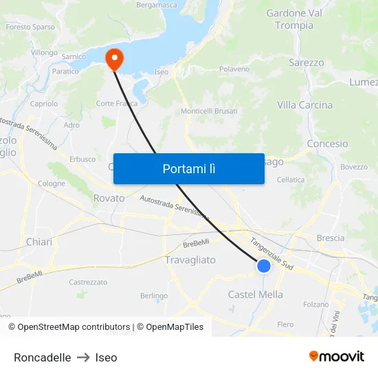 Roncadelle to Iseo map