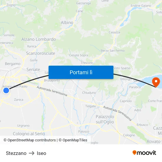 Stezzano to Iseo map