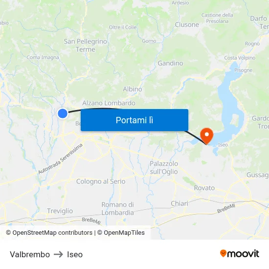 Valbrembo to Iseo map