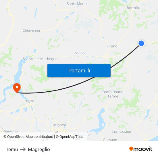 Temù to Magreglio map