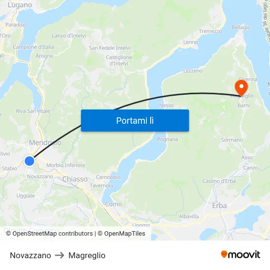 Novazzano to Magreglio map