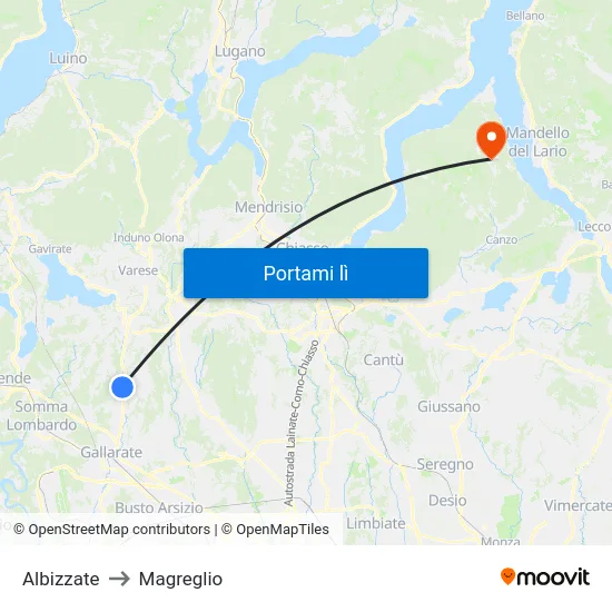 Albizzate to Magreglio map