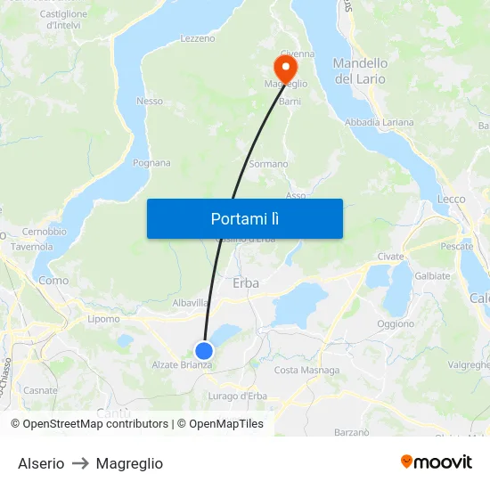Alserio to Magreglio map