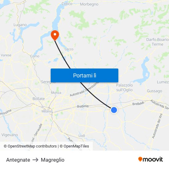 Antegnate to Magreglio map