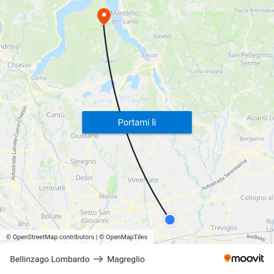 Bellinzago Lombardo to Magreglio map