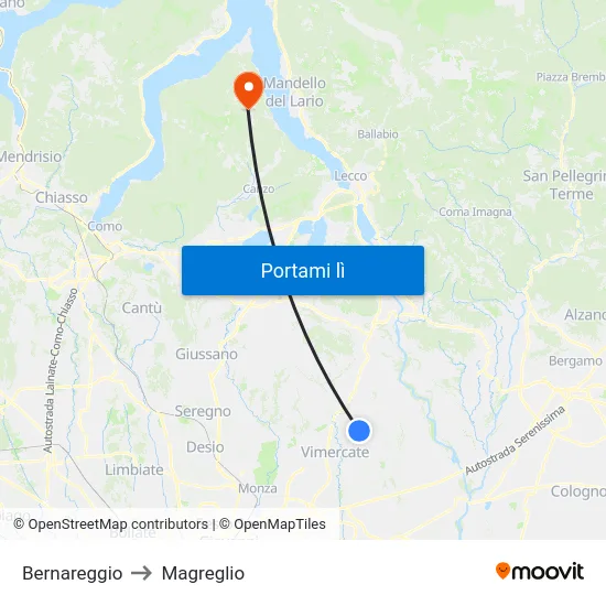 Bernareggio to Magreglio map