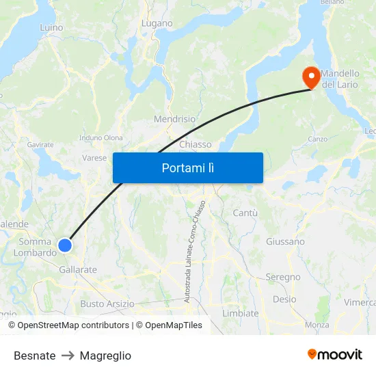 Besnate to Magreglio map