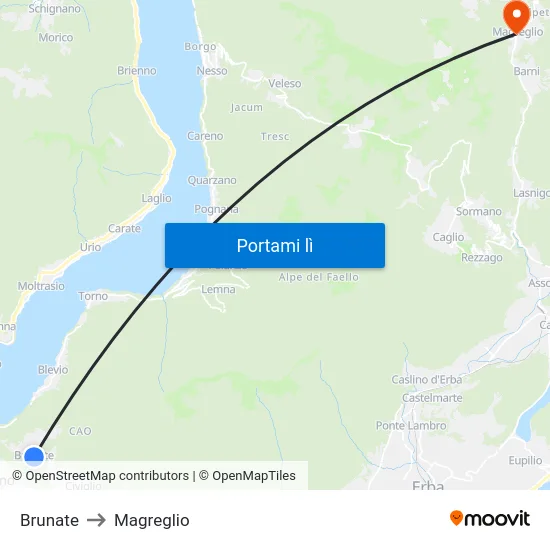 Brunate to Magreglio map