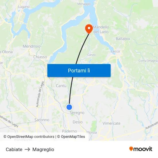 Cabiate to Magreglio map