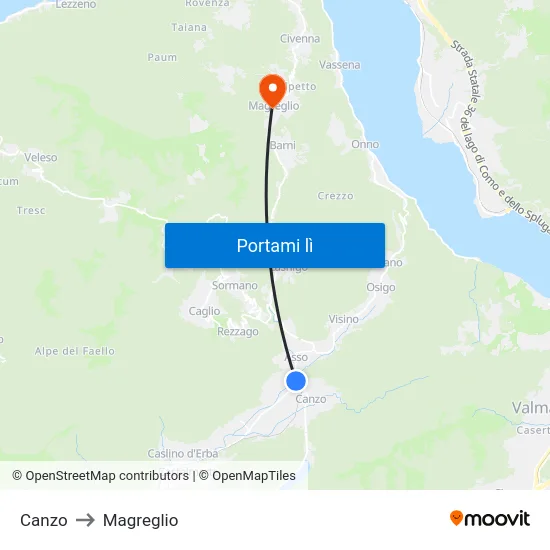 Canzo to Magreglio map