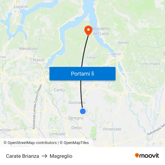Carate Brianza to Magreglio map